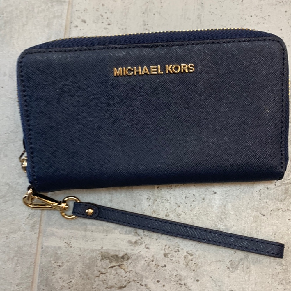 Michael Kors wallet navy gold hardware